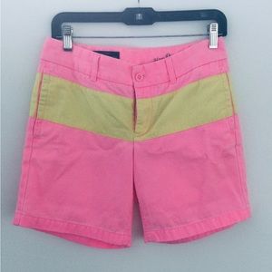 JCrew broken-in boyfriend shorts, size 0, pink/yellow stripe.